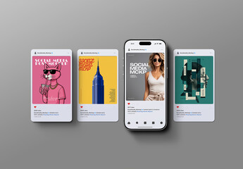 Social Media Post Mockup Set + Phone 17 (4 Objects)