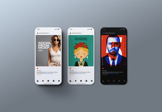 Social Media Post Mockup &ndash; App Screens (3 Objects)