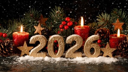 Golden Candle Numbers 2026 – Festive New Year Decoration Layout