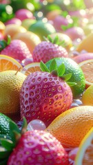 Vibrant Assortment of Fresh Ripe Summer Fruits Including Strawberries Lemons and Limes in Soft Sunlight