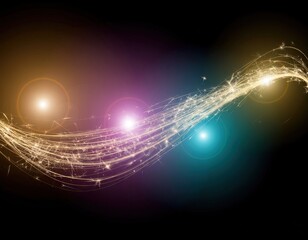 Abstract Swirling Golden Light Particles Flowing With Vibrant Bokeh Effects On Dark Background