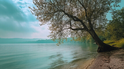 The sound of water lapping gently at the shore complements the rustling of trees. How does this peaceful ambiance make you reflect on life and your connection to nature?