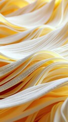 Abstract Close Up Of Swirling Yellow And White Ribbons With Small White Beads In Between Creating A Textured Wavy Pattern With Soft Lighting
