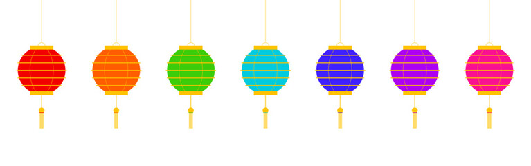 Vector illustration of colorful Chinese hanging Lanterns set on transparent background
