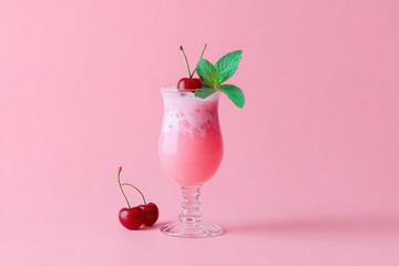 Pink smoothie with cherries and mint