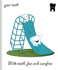 Funny Teeth vector caricature of teeth on the slide.eps