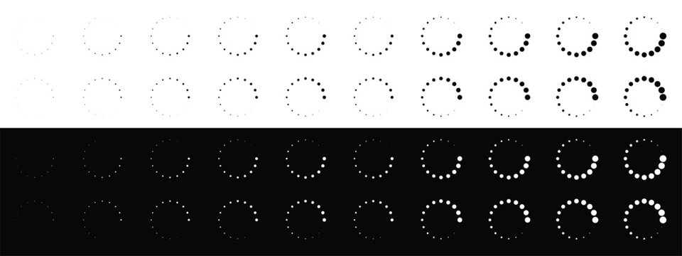 Circular Dots Loading Spinner Animation Frames set Progress Indicator icons Vector Illustration.