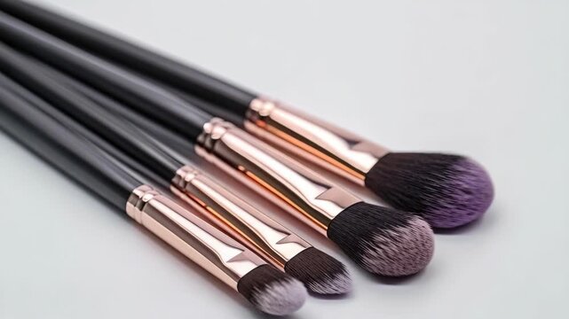 A set of various makeup brushes with different bristles and designs