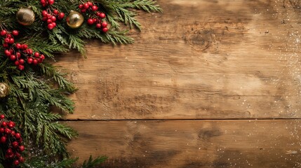 Wooden Christmas Background with Wide Empty Space – Festive Holiday Copy Space