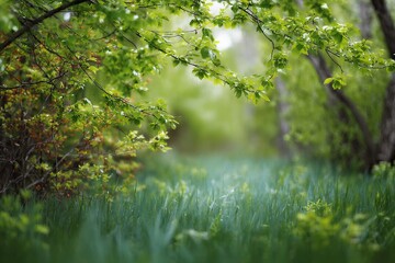 Obraz premium Beautiful green summer forest. Spring background, backdrop
