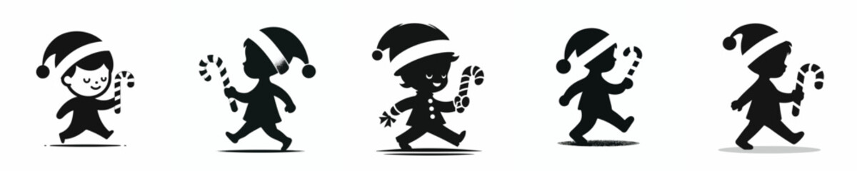 vector silhouette of a little boy carrying a candy cane
