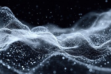 Abstract digital landscape of light and dark particles