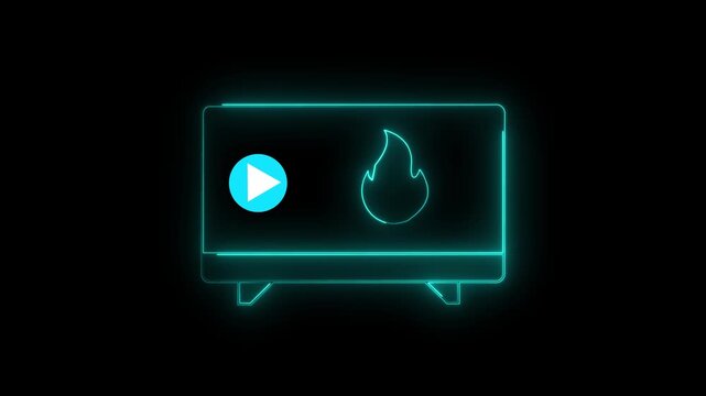 Glowing neon trending animation on black backdrop. Eye catching visual cue for popular content
