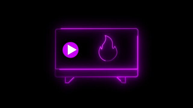 Glowing neon trending animation on black backdrop. Eye catching visual cue for popular content