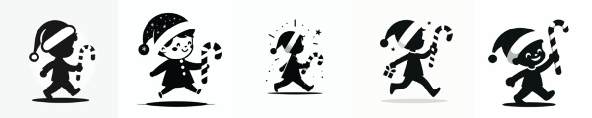 vector silhouette of a little boy carrying a candy cane