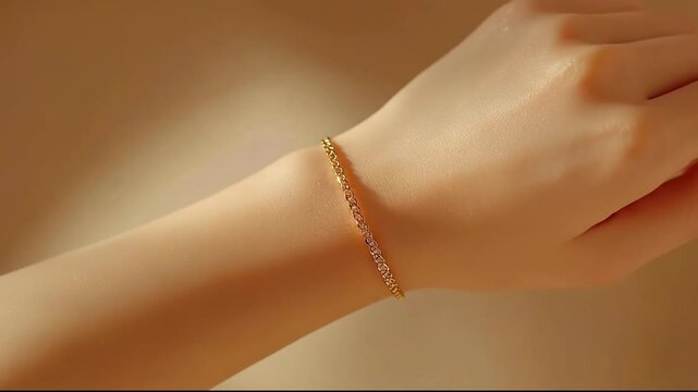 A delicate gold bracelet elegantly showcased on a wrist.