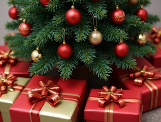 Fototapeta premium christmas tree with gift boxes