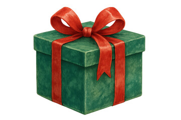 Obraz premium Green gift box with red ribbon and bow celebrating holidays, christmas, presents, anniversaries, birthdays, and special occasions