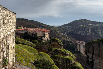 Orthodox monasteries of Meteora (Greece) on the rocks on a winter day