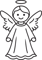 Fototapeta premium Cartoon Angel Line Art with Halo and Wings – Black and White Spiritual Illustration