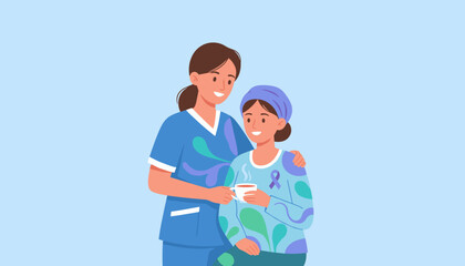 Compassionate nurse supports patient fighting illness offering care and encouragement