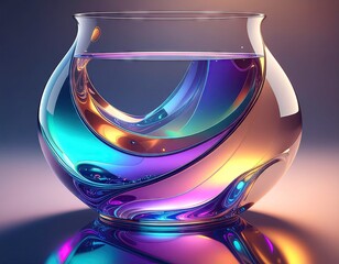 Abstract Colorful Liquid Swirls Inside Clear Glass Bowl With Subtle Reflections And Soft Gradient Lighting