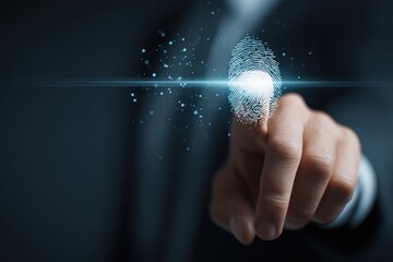 Businessman scans digital fingerprint