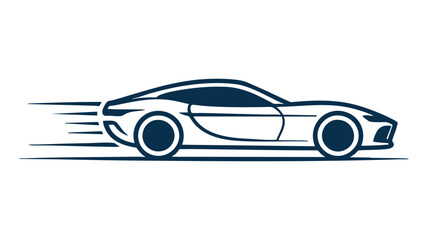 Sleek sports car icon illustrating speed and motion in dark blue and white