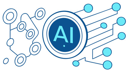 Futuristic 3D illustration of a digital brain and AI neural network, highlighting deep learning systems, big data analysis, and circuit board connections.