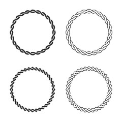 Set of frames from twisted elements ornament with blank space inside. Framings graphic design templates. Circular patterns set isolated on white background. Vector illustration