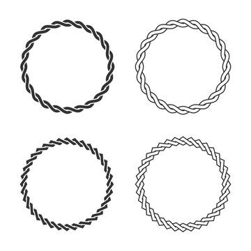 Set of frames from twisted elements ornament with blank space inside. Framings graphic design templates. Circular patterns set isolated on white background. Vector illustration