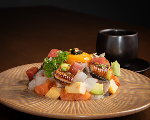 Main Course Sashimi Rice Bowl Set Side Dishes Vertical