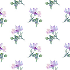 Beautiful seamless floral pattern with watercolor summer flowers. Stock illustration.