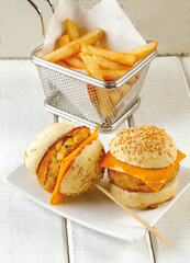 Mini vegetarian burger made from legumes and vegetables.
