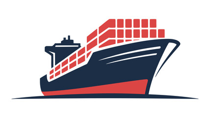 A graphic illustration of a container ship loaded with red containers