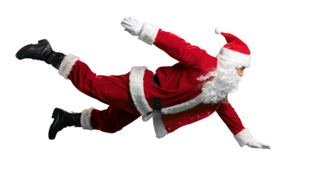 Santa Claus in a flying pose against a white background during the holiday season in a festive outfit - Powered by Adobe