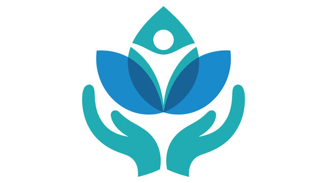 A stylized logo of hands supporting a person within a blue lotus flower, symbolizing holistic wellness and care