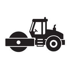 Fototapeta premium Road Roller Black Silhouette Icon Isolated on White
