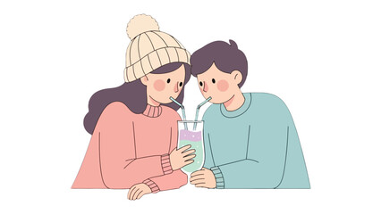 Sweet Sip of Connection: A tender moment unfolds as two figures share a refreshing beverage, symbolizing the beauty of togetherness and shared experiences.