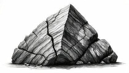 Detailed Sketch of a Large Cracked Rock Formation.