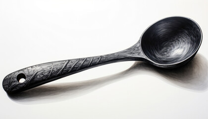 Rustic Black Metal Spoon with Textured Handle and Hanging Hole.