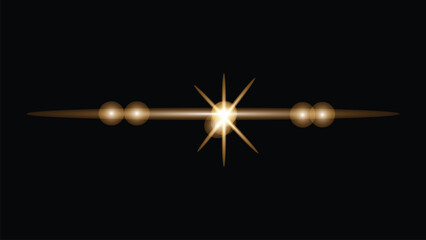 Golden Starburst Lens Flare with Orbs on Black Background