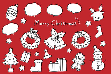 サンタや雪だるまのかわいい手描き風のクリスマスイラストと吹き出しセット