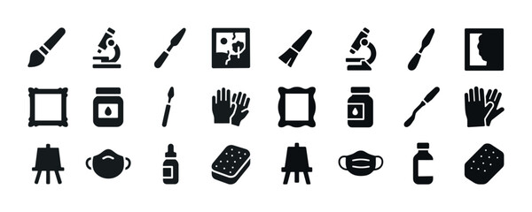 Fototapeta premium Art and science icons collection: brushes, microscopes, frames,
