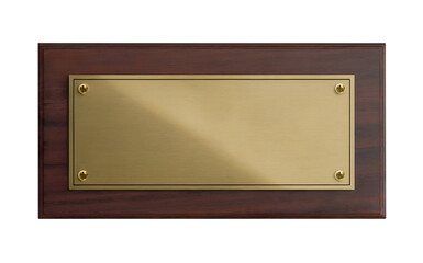 wooden frame on a wall, Blank Wooden Award Plaque with Brass Nameplate Isolated on White Background