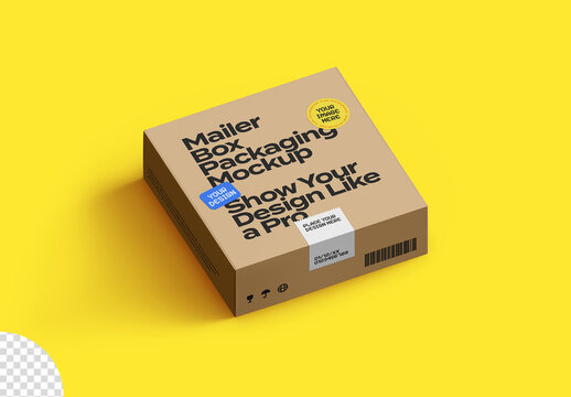 Mailer Box Gift Packaging with Stickers Mockup Isolated