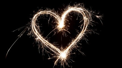 Symmetrical Heart Shape Made with Sparklers on Black Background