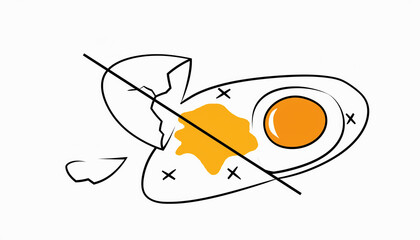 Broken Egg with Yolk and Shell Fragments No Food Symbol.