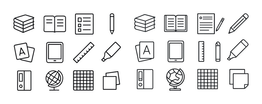 Outline icons of office supplies and educational tools - Powered by Adobe