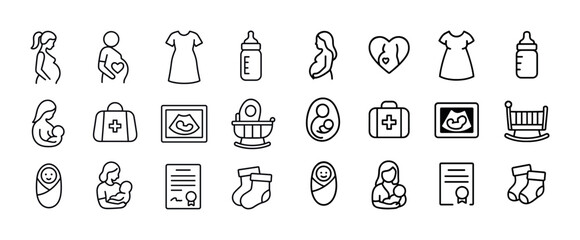 Pregnancy and baby icons: maternity, care, and baby essentials